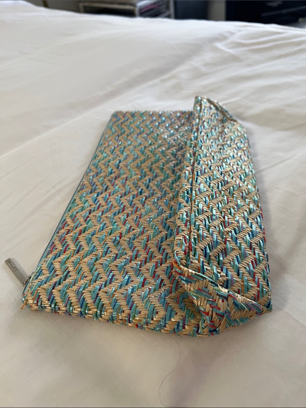 Lancome Woven Turquoise Multicolor Cosmetic Bag
